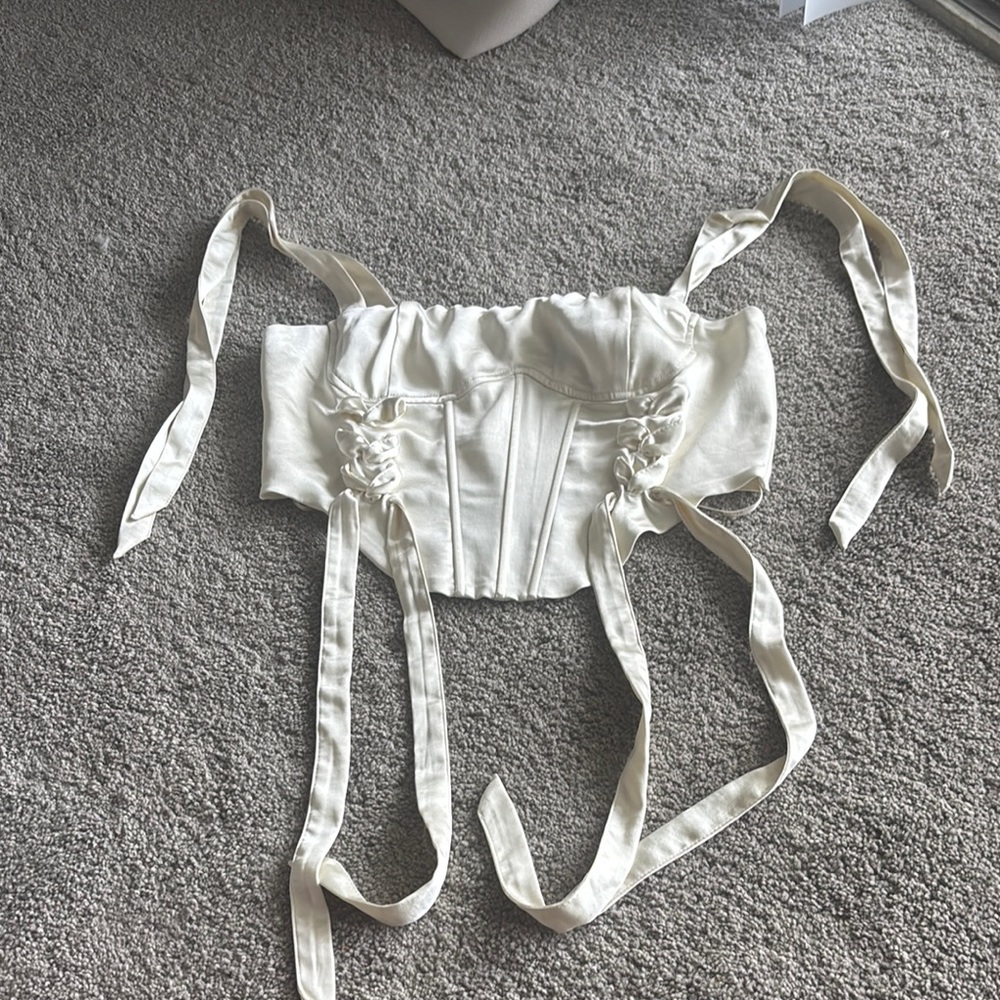 Forever 21 Ivory Lace-Up Corset Top